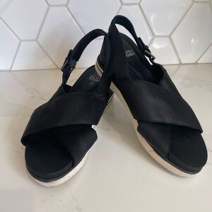 Eileen Fisher Black Leather Cross-Strap Sandals